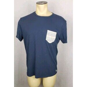 Marine Layer Mens Tee Shirt M‎ Dark Blue Slub Striped Chest Pocket Geek Nerd Dad